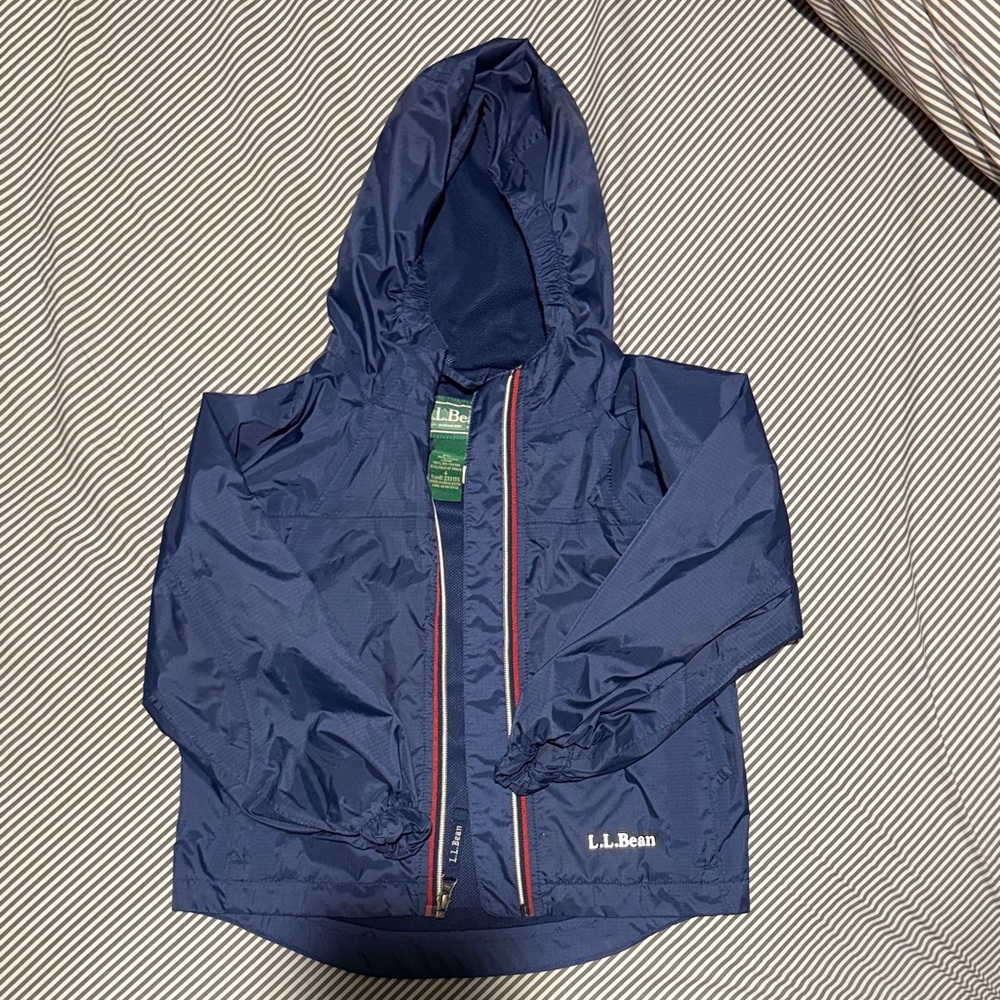 L.L. Bean Kids Navy Raincoat with Red Accents